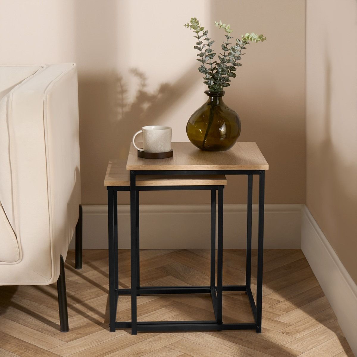 YOMYM - Set 2 Mesas Auxiliares Combinación Empalmable 53×44×53cm+46×38×43cm