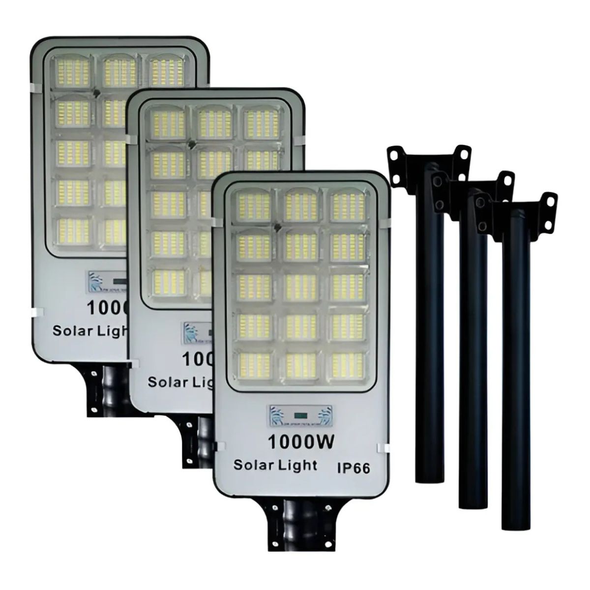 GENERICO - Pack X3 Focos Solares 1000w Potentes Foco Exterior Led Carca Carcasa Negro Luz Blanco Frío