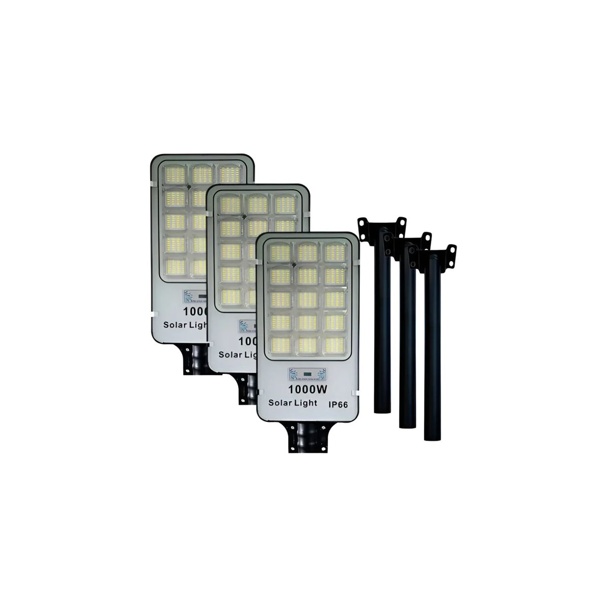 GENERICO - Pack X3 Focos Solares 1000w Potentes Foco Exterior Led Carca Carcasa Negro Luz Blanco Frío