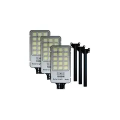 GENERICO - Pack X3 Focos Solares 1000w Potentes Foco Exterior Led Carca Carcasa Negro Luz Blanco Frío