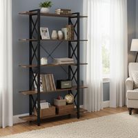 Estante de Metal y Madera 5 Niveles 120x28.5x182 cm Nogal Oscuro