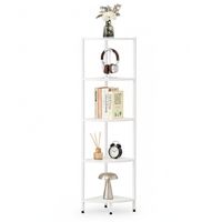 Estante Esquinero Blanco de Metal y Madera 5 Niveles 140.5x32×32 cm