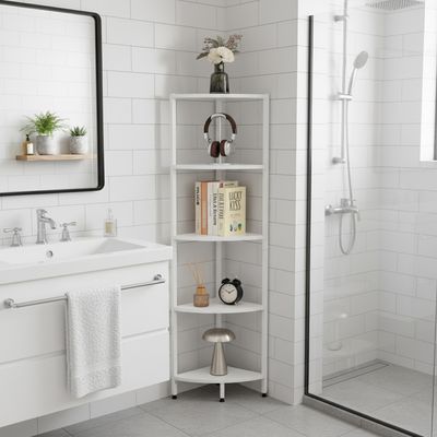 Imagen 2 del producto Estante Esquinero Blanco de Metal y Madera 5 Niveles 140.5x32×32 cm