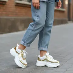 POZATINI - ZAPATILLA PLATAFORMA BLANCO ORO ANTO