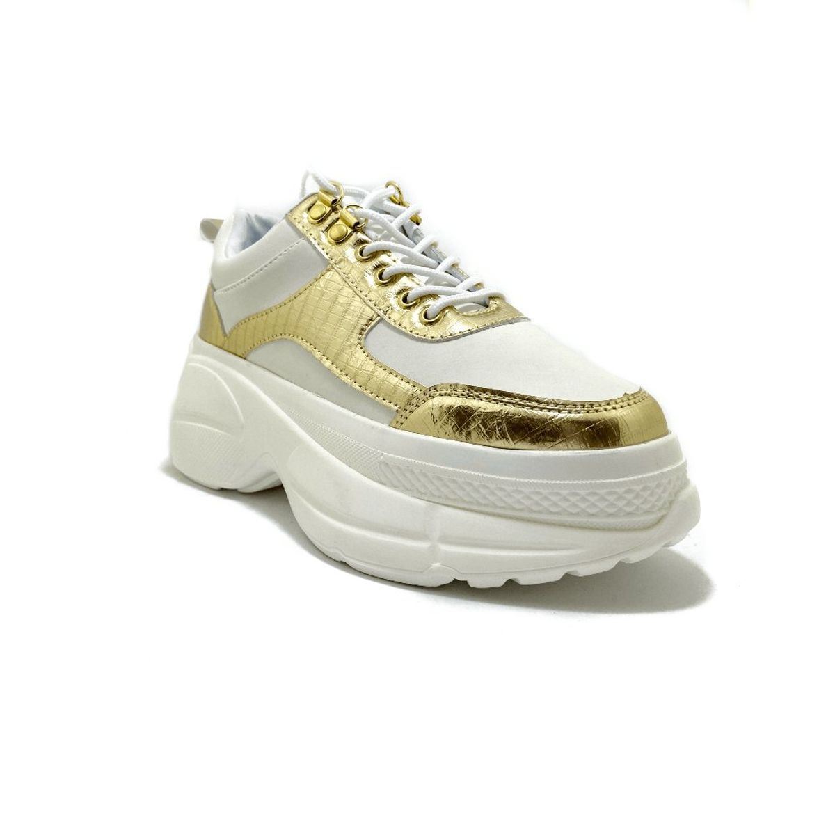 POZATINI - ZAPATILLA PLATAFORMA BLANCO ORO ANTO