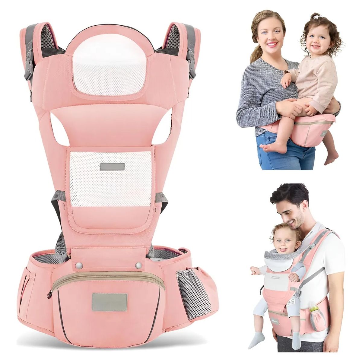 EVERSO - Mochila Portabebés Ergonómica Asiento Multifuncional 6 En 1 ROSA