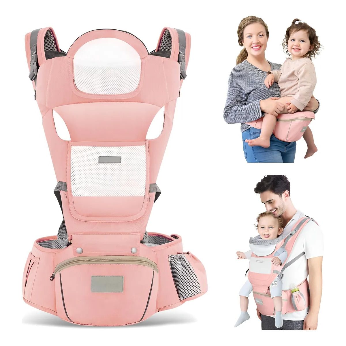 EVERSO - Mochila Portabebés Ergonómica Asiento Multifuncional 6 En 1 ROSA