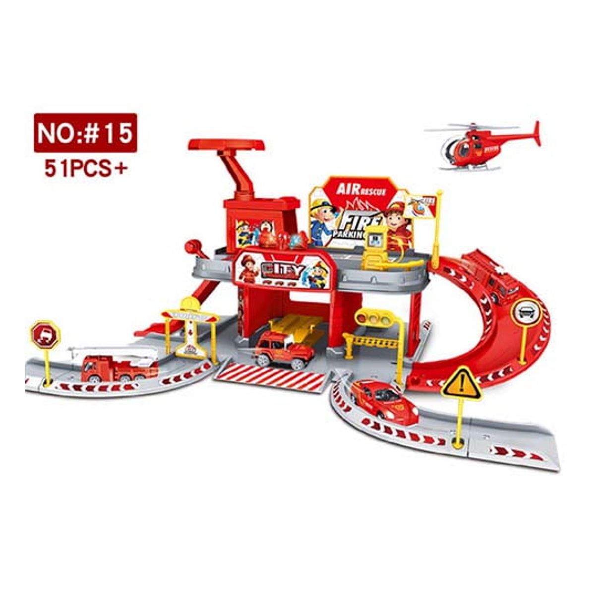 GENERICO - PISTA DE JUGUETE ESTACION DE BOMBEROS Y ACCESORIOS 51 Pcs