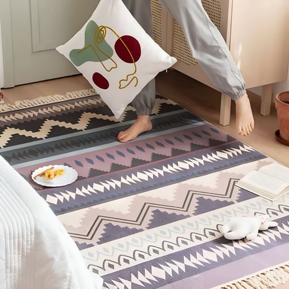 GENERICO - ALFOMBRA DE LINO 160 X 200 ELEGANTES CON FLECOS