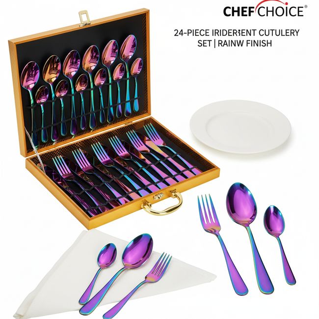 Set 24 piezas de cubiertos tornasol en maleta de lujo