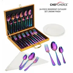 GENERICO - Set 24 Piezas Cuchillería Cubiertos De Lujo Maleta Color Tornasol