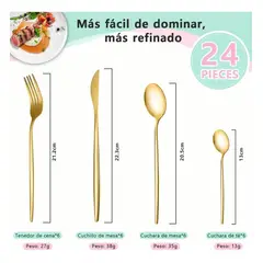 GENERICO - Juego De Cubiertos De 24 Cuchillos, Cucharas Y Tenedores Dorado