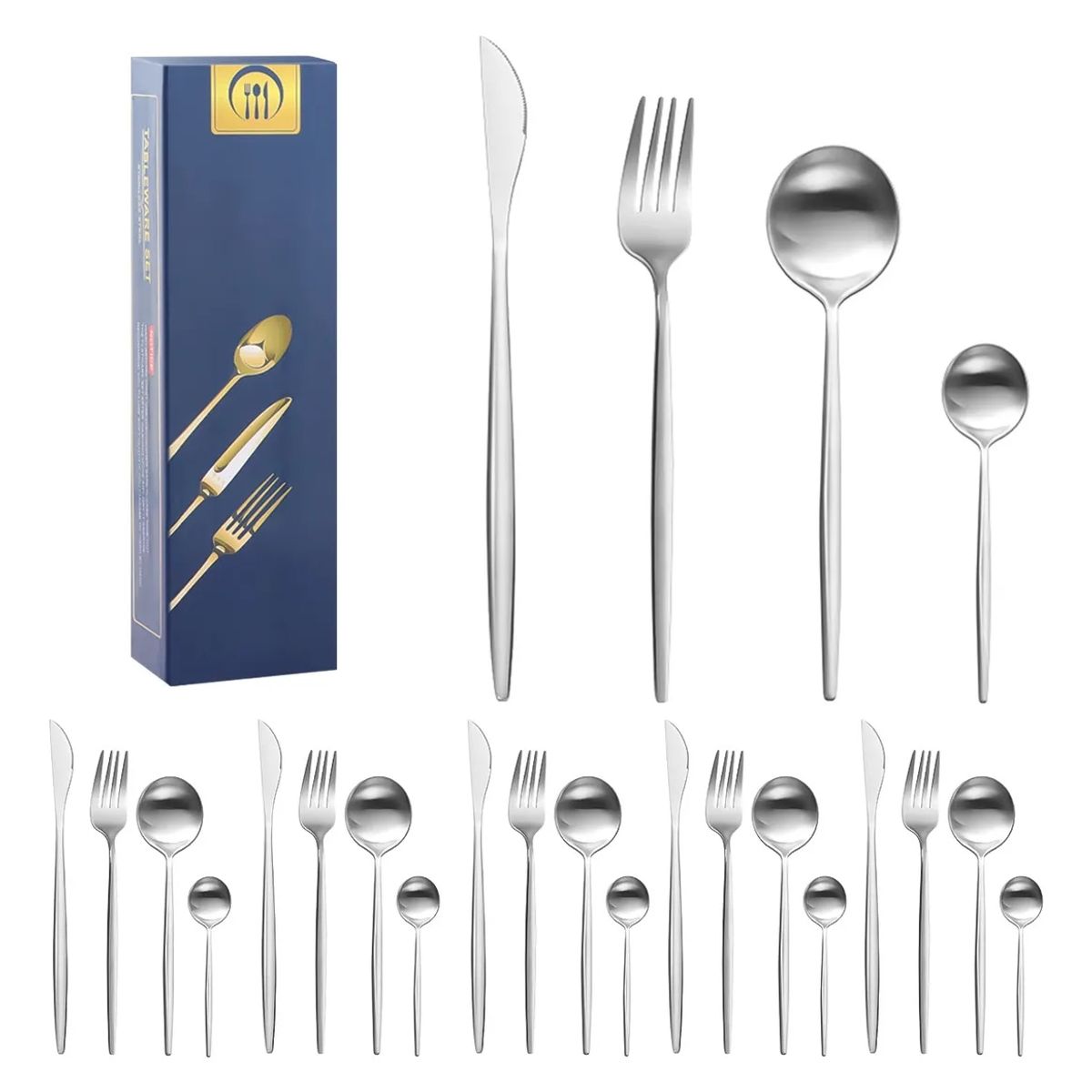 GENERICO - Juego De Cubiertos De 24 Cuchillos, Cucharas Y Tenedores Plateado