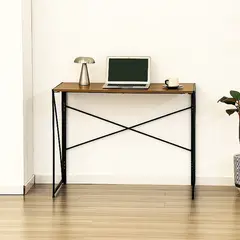 JOYTEK - Mesa Escritorio Plegable de Metal y Madera Roble Oscuro 100x50x75 cm