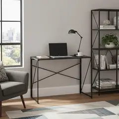 JOYTEK - Mesa Escritorio Plegable de Metal y Madera Negro 100x50x75 cm