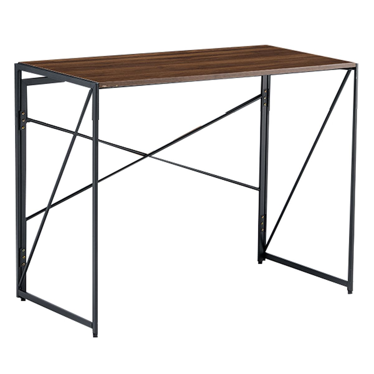 JOYTEK - Mesa Escritorio Plegable de Metal y Madera Nogal 100x50x75 cm