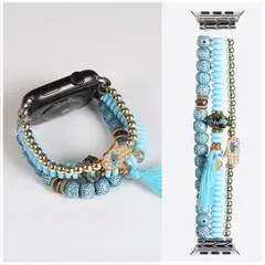 STARTECHOFFICE - Correa Pulsera Bohemia para Apple Watch 4244 mm Diseño Artesanal Cuentas Decorativas