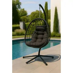 SPACE HOME - Silla Reposera Columpio Colgante Nido de Rattan Negra para Terraza