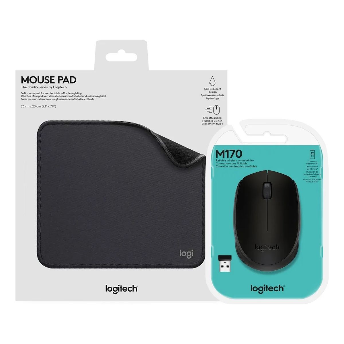 LOGITECH - Kit Logitech Mouse Wireless M170 + Mouse Pad Studio Negro