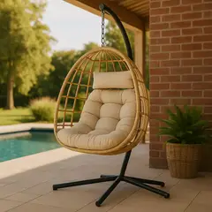 SPACE HOME - Silla Reposera Columpio Colgante Nido de Rattan Beige para Terraza