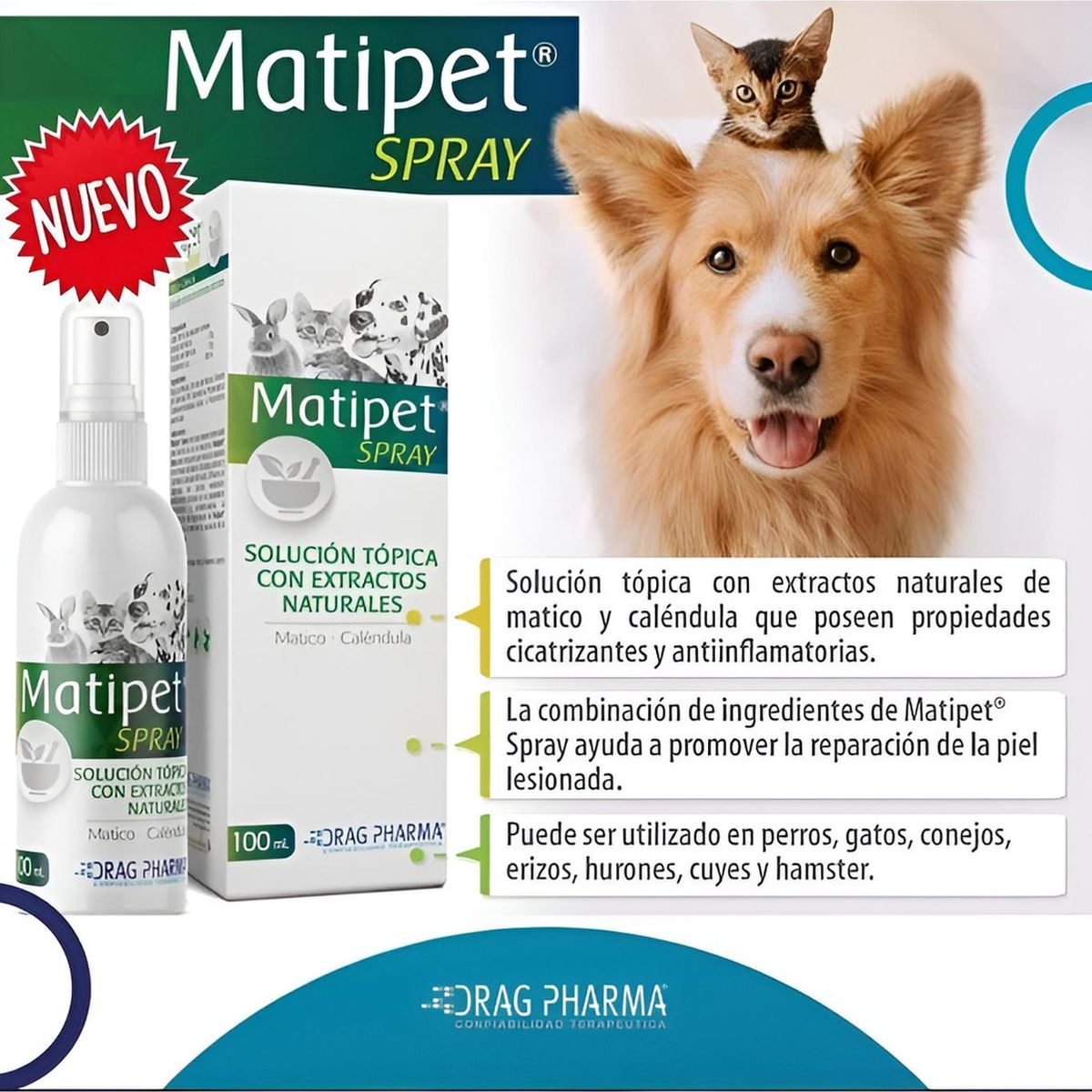 DRAG PHARMA - Matipet Spray Solución Tópica Cicatrizante Perro Gato 100ml