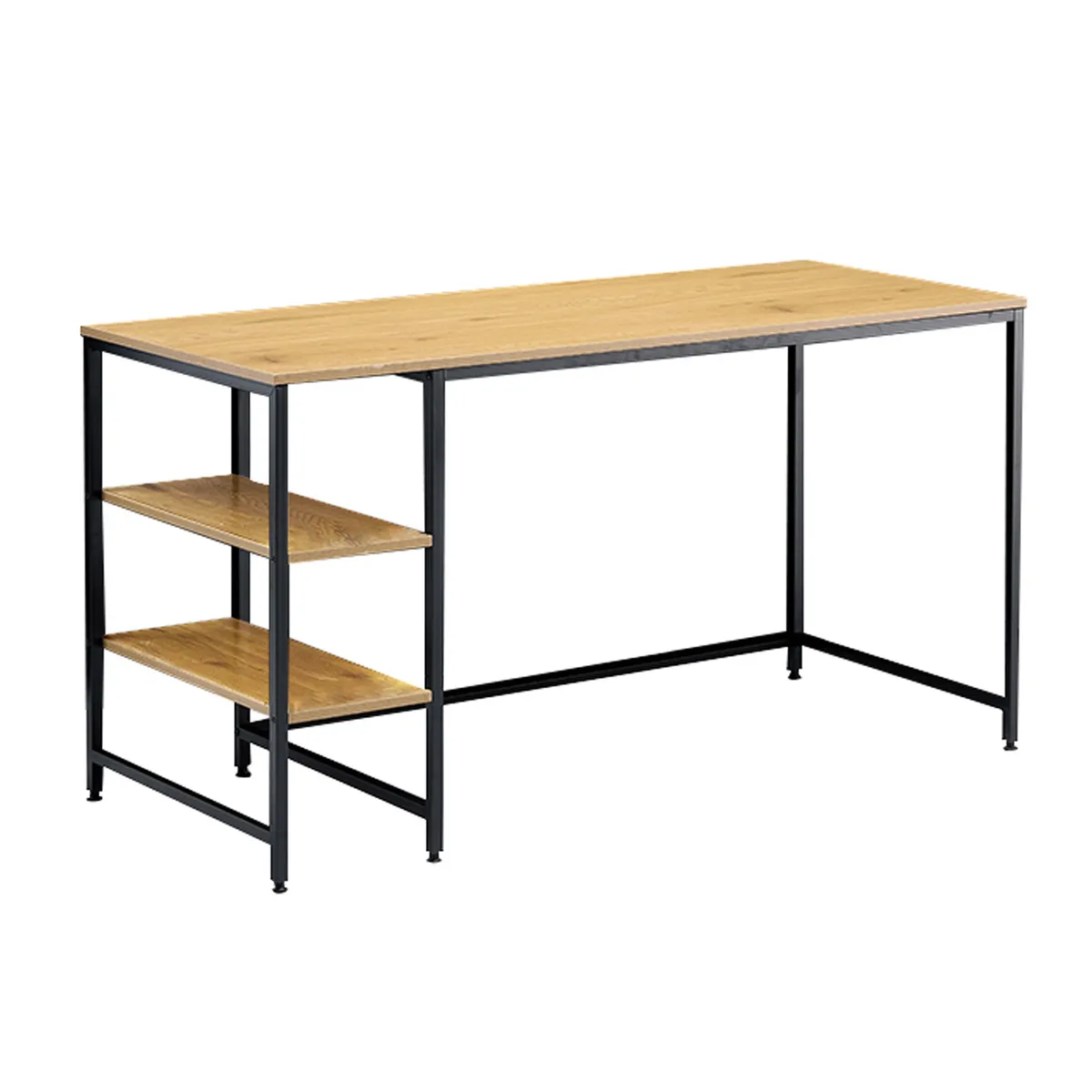JOYTEK - Escritorio de Metal y Madera con Repisas 140x60x75 cm Roble Claro