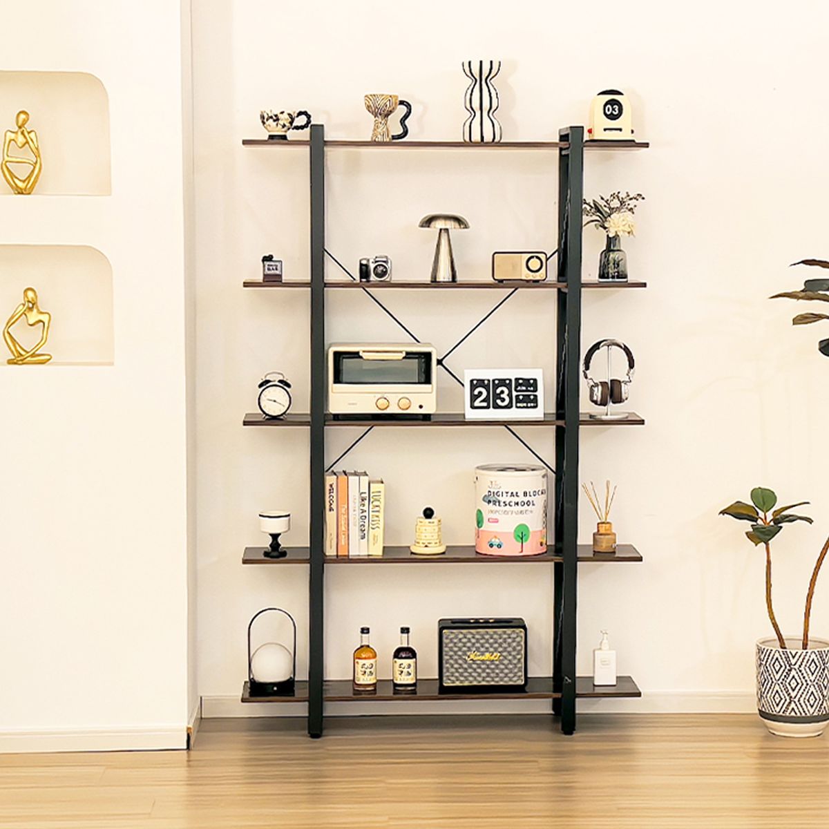 JOYTEK - Estante de Metal y Madera 5 Niveles 120x285x182 cm Nogal Oscuro