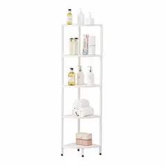 JOYTEK - Estante Esquinero Blanco de Metal y Madera 5 Niveles 1405x32×32 cm