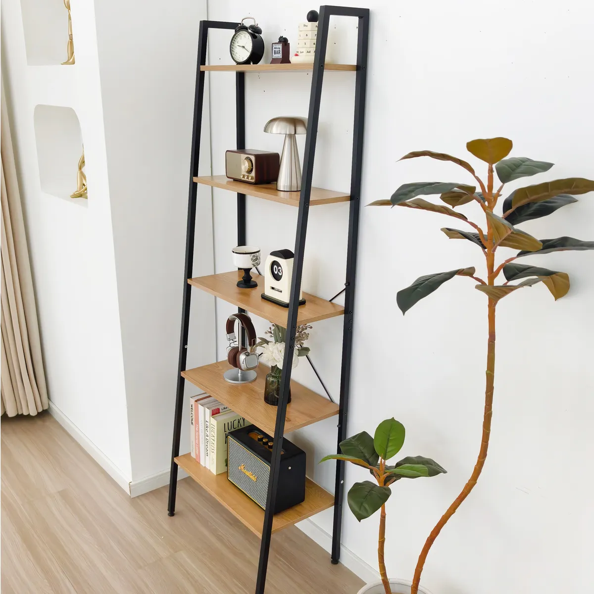 JOYTEK - Estante Escalera de Metal con Repisas 60x35x171 cm Roble Claro