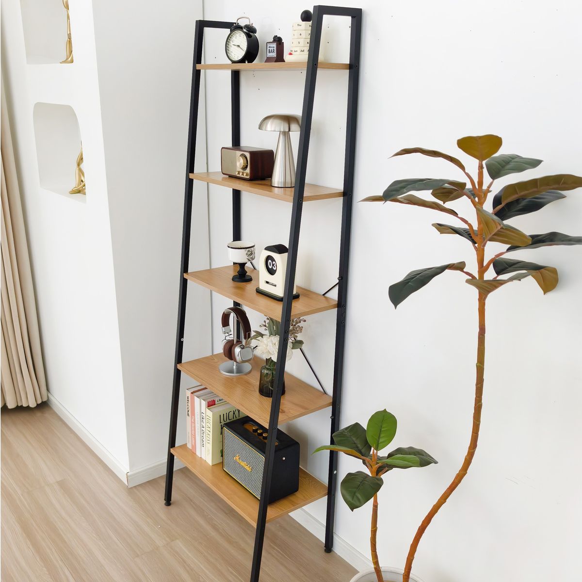 JOYTEK - Estante Escalera de Metal con Repisas 60x35x171 cm Roble Claro