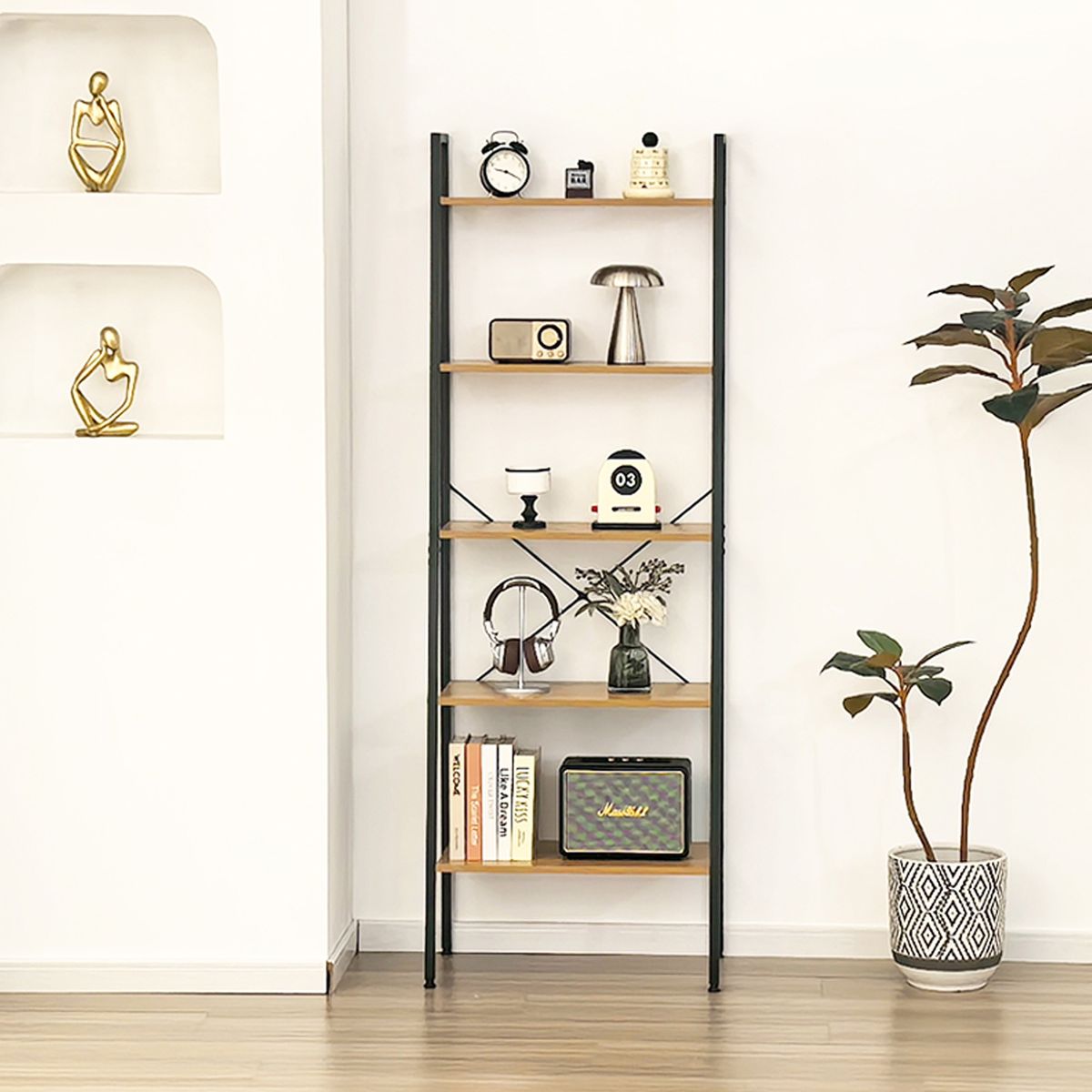 JOYTEK - Estante Escalera de Metal con Repisas 60x35x171 cm Roble Claro