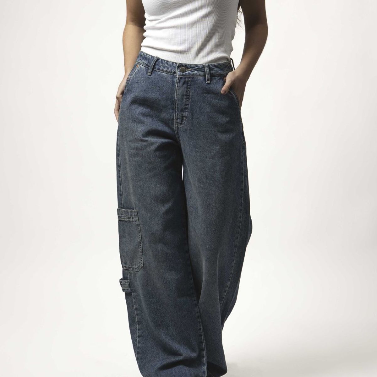 MOMCHIC - Jeans Miranda Extra Baggy Azul Contraste amarillo