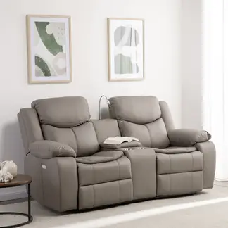 VYS SPA - SOFA BILBAO BEIGE 2 CUERPOS RECLINACION ELECTRICA + USB + LAMPARA + CAJON INVISIBLE SOFA