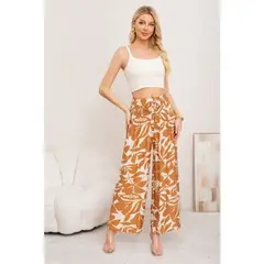 LIKE SHOP - Pantalon Mujer Palazzo Floreado Tipo Lino Pretina Alta Elasticado 3008