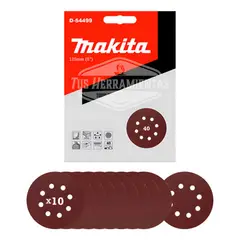 GENERICO - 10 Discos Lija Con Velcro 125mm 5 Grano 40 Makita D-54499