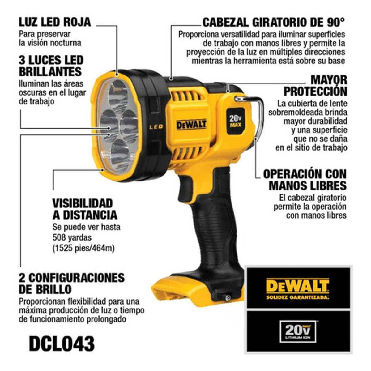 GENERICO - Linterna Led 20v Max Dewalt Dcl043