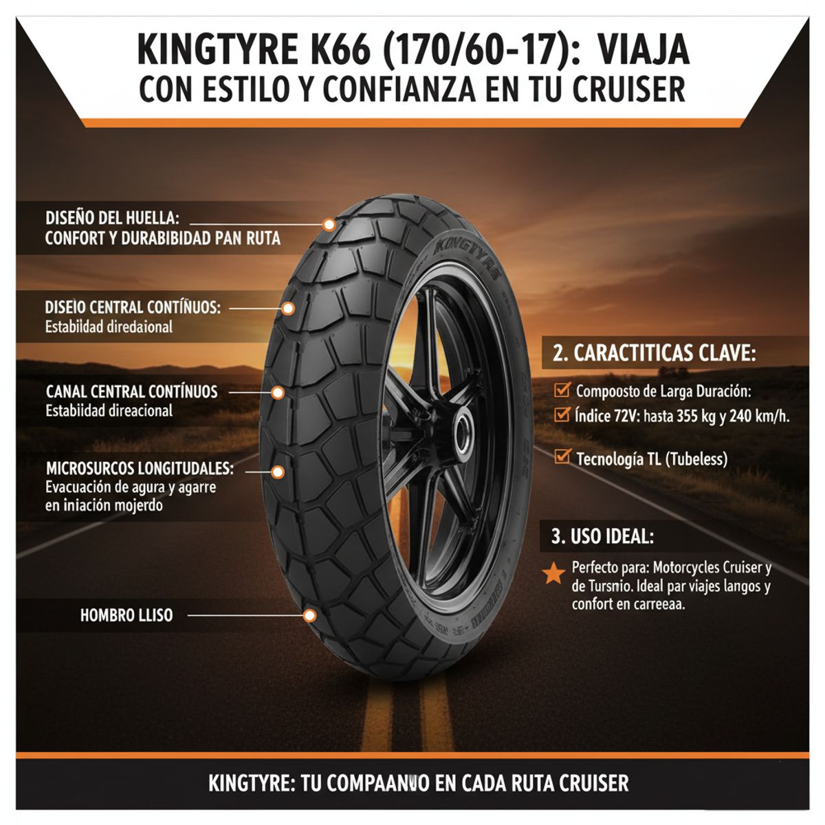 GENERICO - Neumatico K66 17060-17 72V TL Touring KINGTYRE