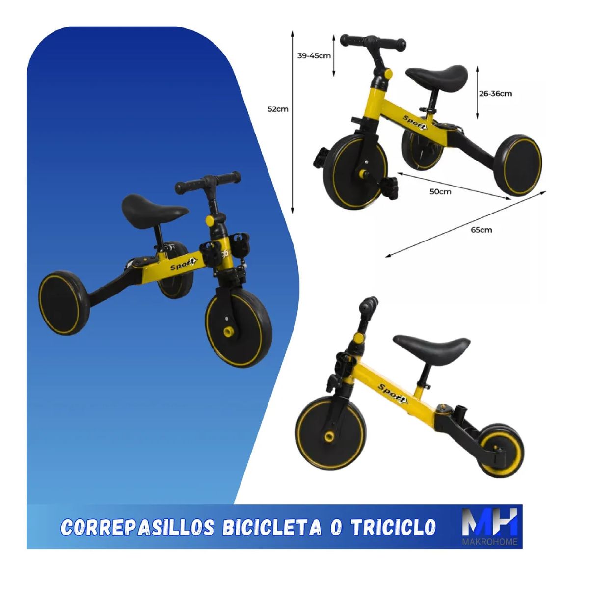 GENERICO - Triciclo Correpasillos Bicicleta Aprendizaje 3 En 1 Amarillo