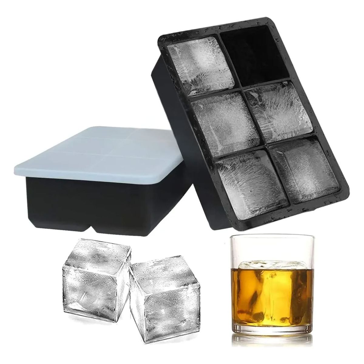 GENERICO - Set 2 Molde Silicona 6 Cavidades Negro Con Tapa Reposteria