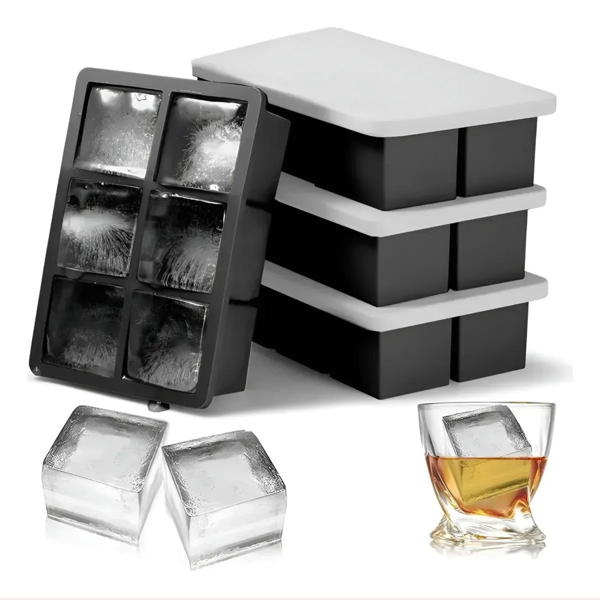 GENERICO - Set 4 Molde Silicona 6 Cavidades Negro Con Tapa Reposteria