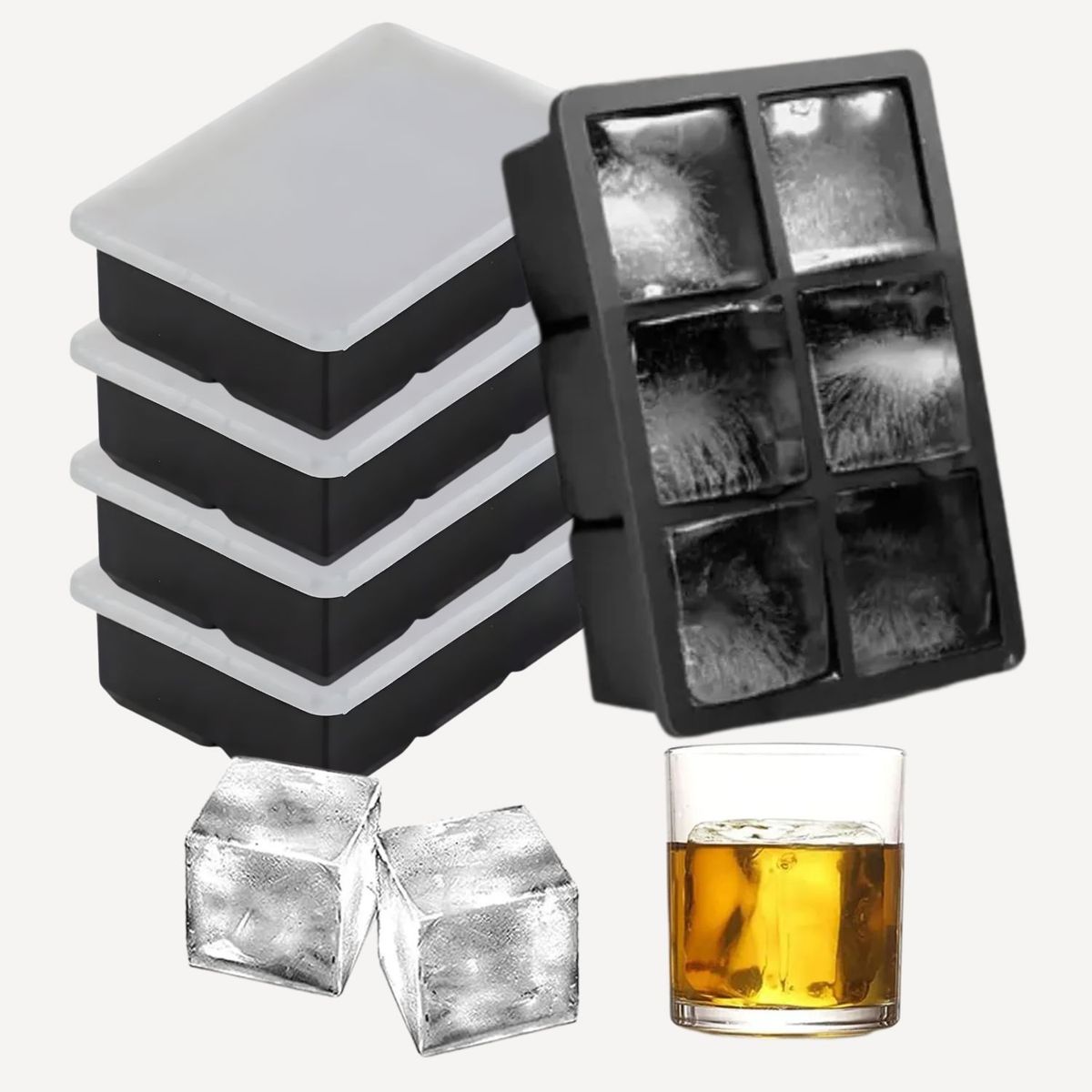 GENERICO - Set 5 Molde Silicona 6 Cavidades Negro Con Tapa Reposteria