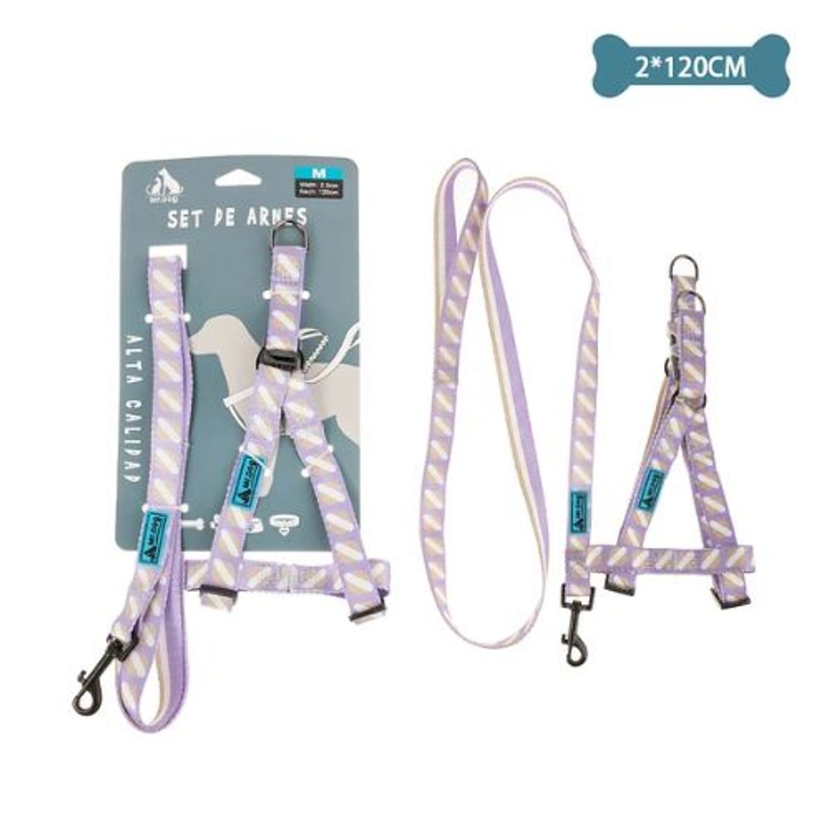 GENERICO - Set de arnés y correa de nylon rayas morado 20120cm