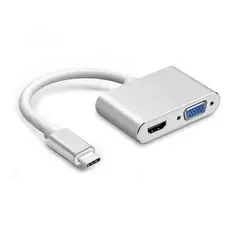 GENERICO - Hub Dock Adaptador Video USB-C HDMI + VGA 2 en 1 Compatible Con Mac y PC