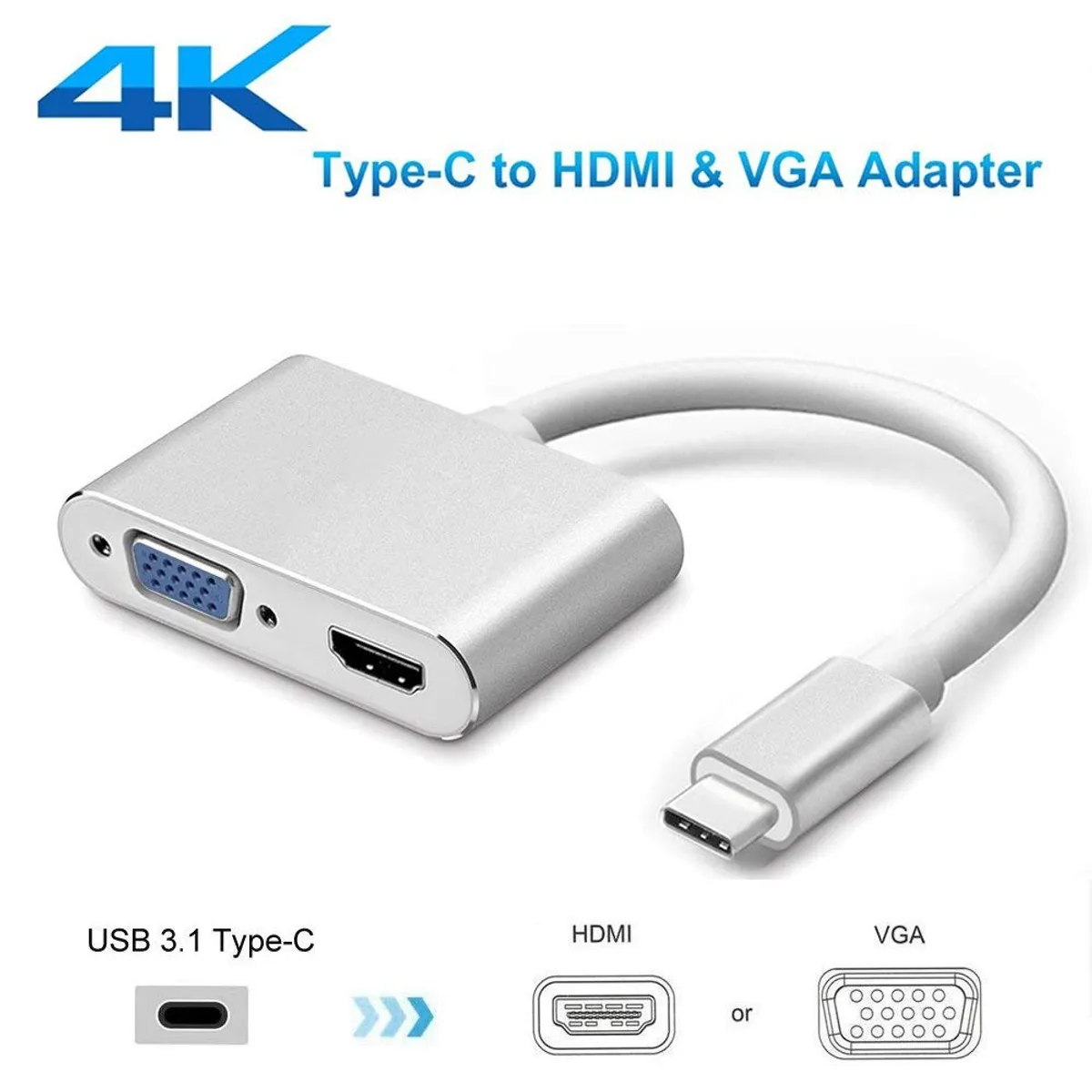 GENERICO - Hub Dock Adaptador Video USB-C HDMI + VGA 2 en 1 Compatible Con Mac y PC