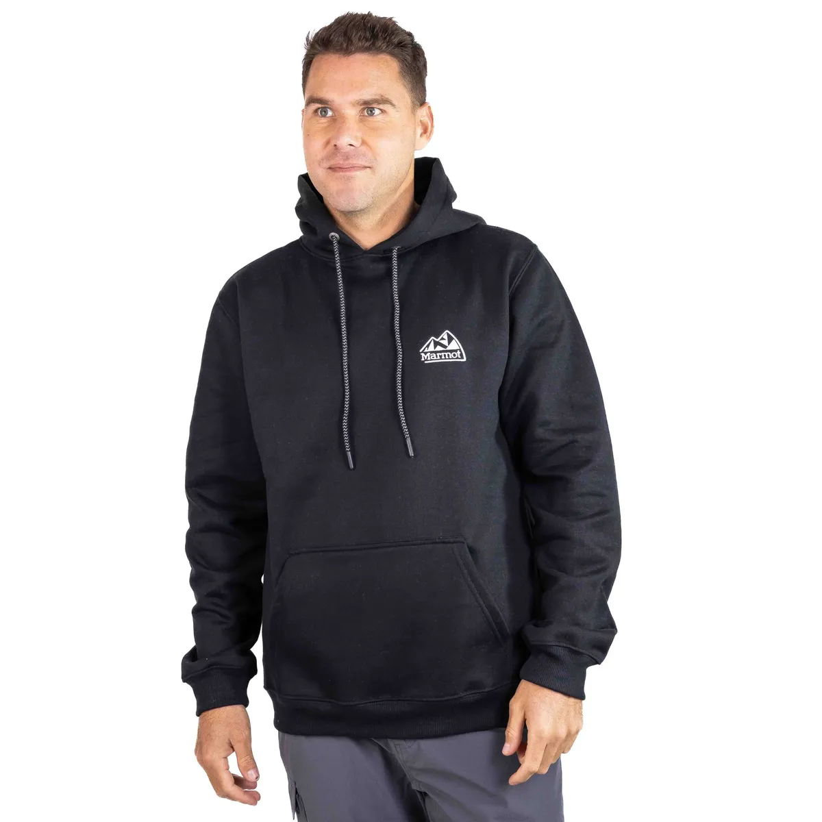MARMOT - Polerón Hombre Marmot Chest Retro Logo Hoody Negro