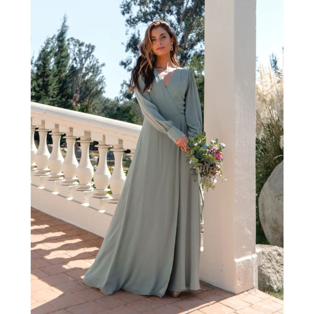 MI PLACARD - Vestido Largo Jacinta Manga Larga Verde Olivo