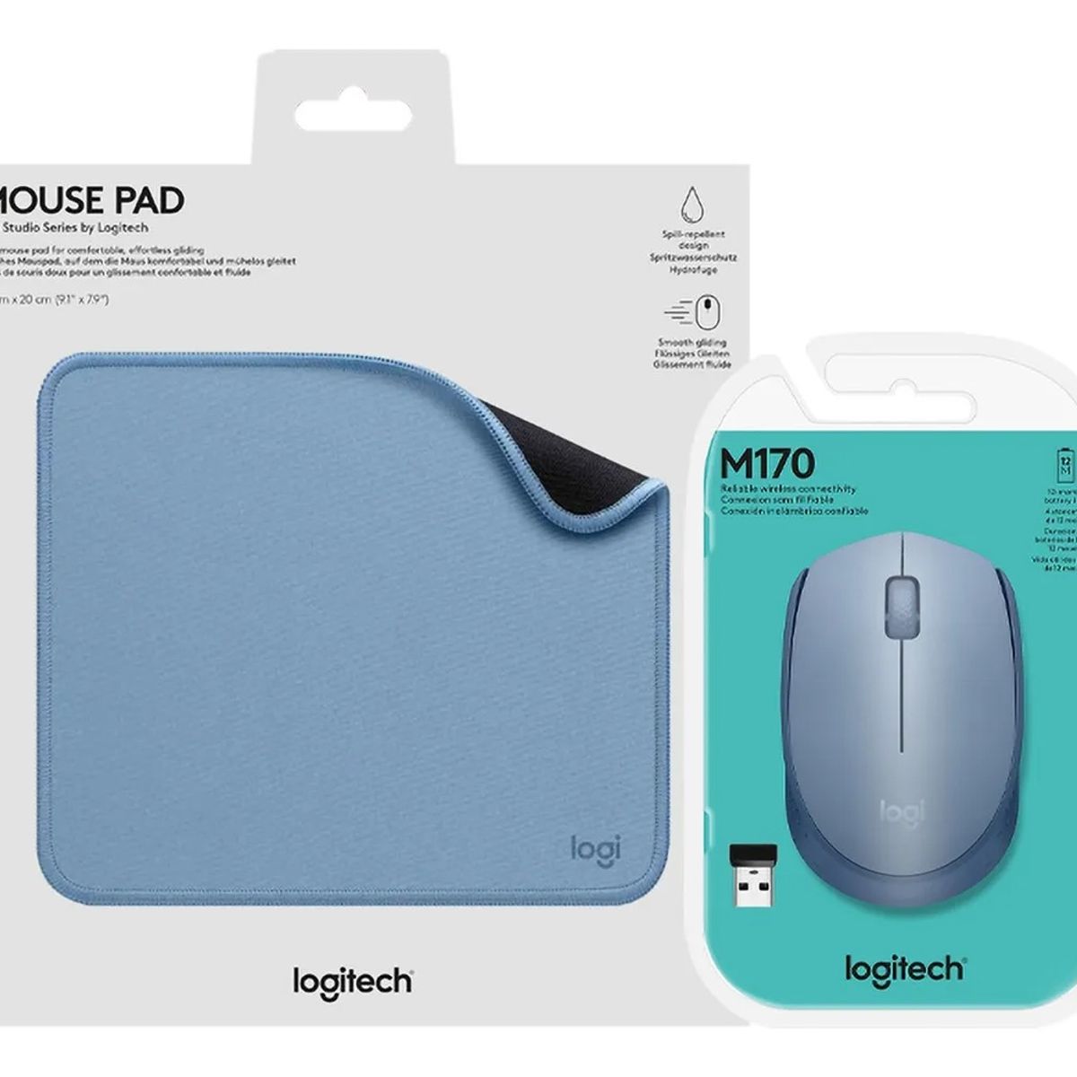 LOGITECH - Kit Logitech Mouse Wireless M170 + Mouse Pad Studio Celeste