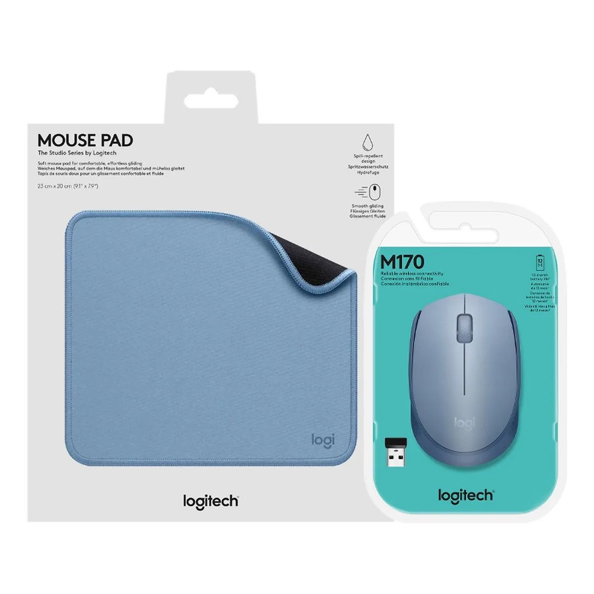 LOGITECH - Kit Logitech Mouse Wireless M170 + Mouse Pad Studio Celeste