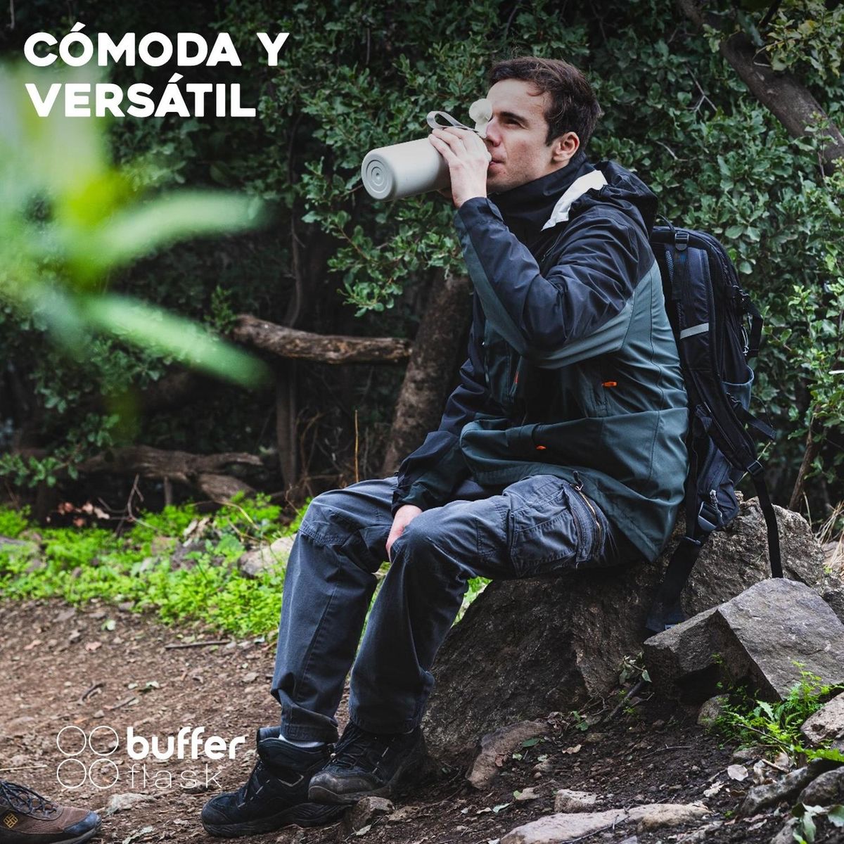 BUFFER FLASK - Termo Botella Set x2 Agua Termica Acero Inox+4 Tapas - Blanco