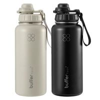 Termo Botella Agua Termica Set X2 Acero Inox Buffer + 4 Tapas Black + Ivory